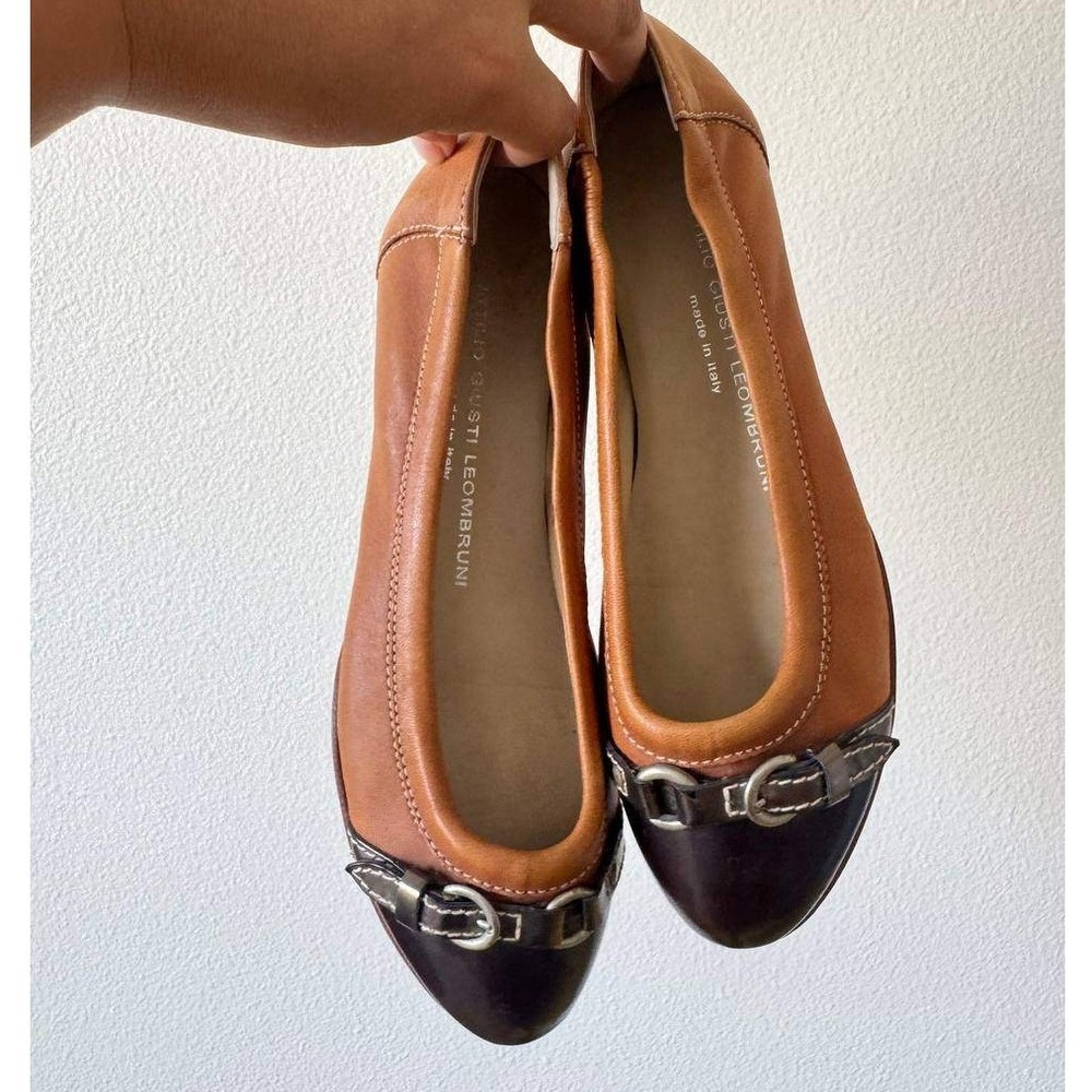 AGL Tan Brown Patent Cap Toe Ballet Flat 5.5 Old Money Quiet Luxury Italy Preppy